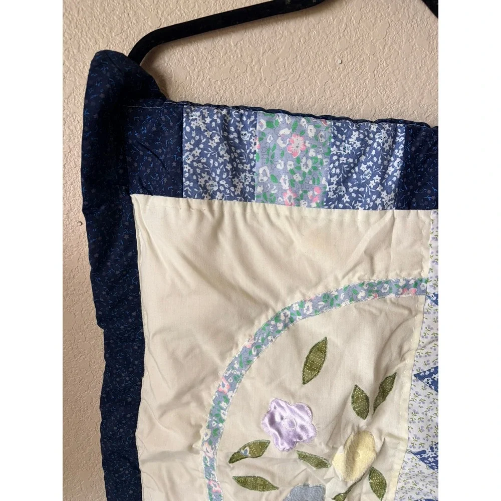 Patchwork Baby Quilt Floral Applique‎ Blue White Cottagecore Standard Sham